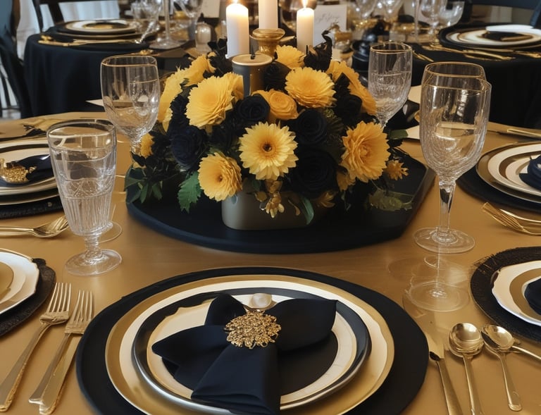 A rustic-themed event with wooden tables, lanterns, and soft candlelight creating a warm ambiance.