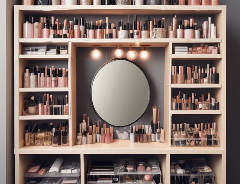 fotos de produtos de maqiagem organizados