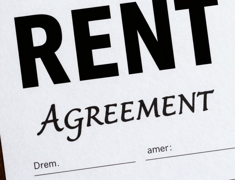 A close-up of a legal document with a pen resting on it, symbolizing rent agreement signing.