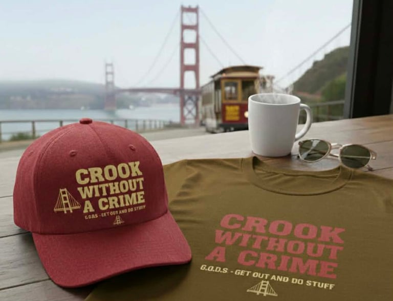 Official Crook Without A Crime red hat and t-shirt from The G.O.D.S Collection