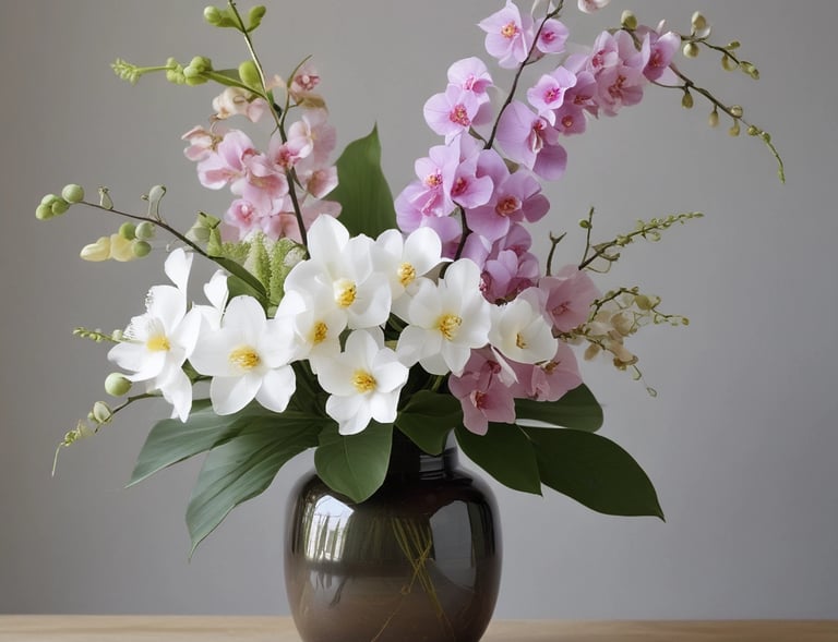 A sophisticated arrangement of white lilies and green foliage for special occasions.