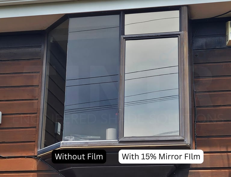 Exterior view of privacy window film on residential bedroom glass