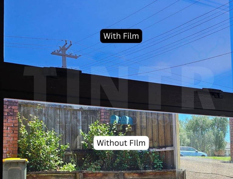 Dark home window tinting to block neighbors' view and reduce glare