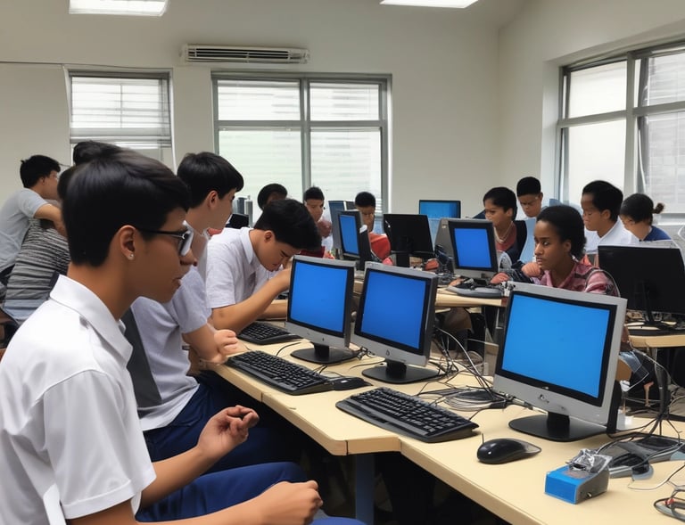 Students participating in a cultural dance performance in the school auditorium.