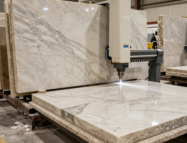 Close-up of a polished marble slab showcasing natural veining and texture.