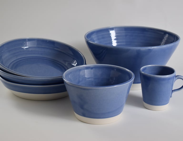 Salad Bowl , Small Bowl, Mug and Breakfast Bowl in Pale Blue
