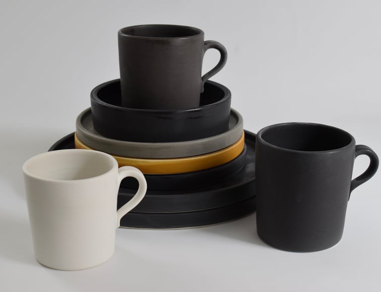 Side Plate Dessert Bowl Charcoal  Mug on top Grey