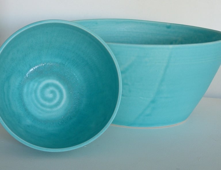 Odette Bowls in aqua glaze