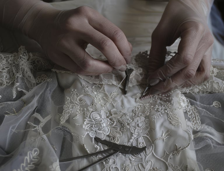 a woman in a white dress with a lace overlayed dress