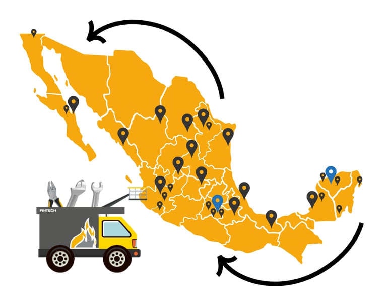 Mapa de cobertura de servicios fintech