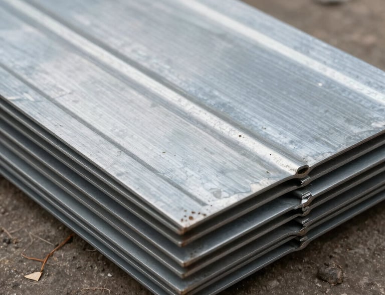 Detailed view of a metal sheet installation process, showing the skilled hands of a worker fastening panels.