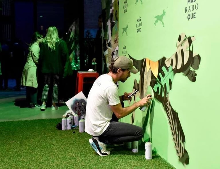 Yo realizando un show o live painting en un evento de una importante empresa de vinos.