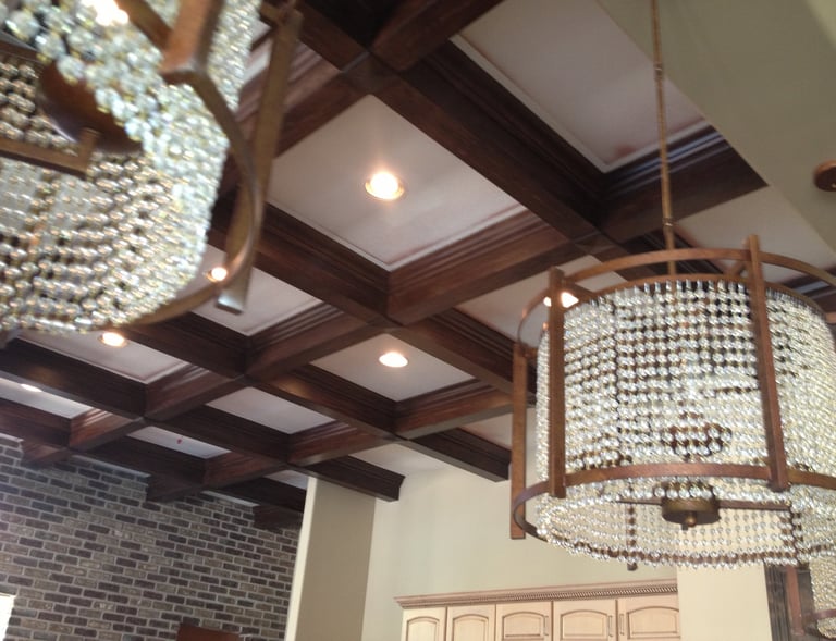 Faux wood beams , finished to look like wooden beams