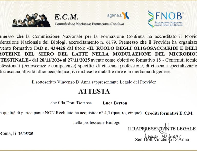 Attestato formazione proteine del siero del latte