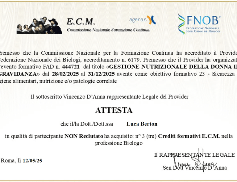Attestato formazione nutrizione gravidanza