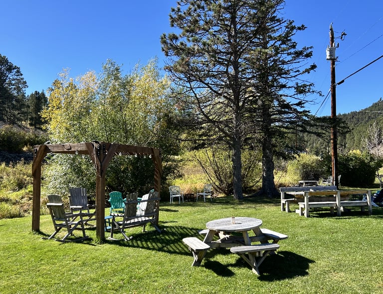 expansive backyard right on the creek with space for over 250 people.