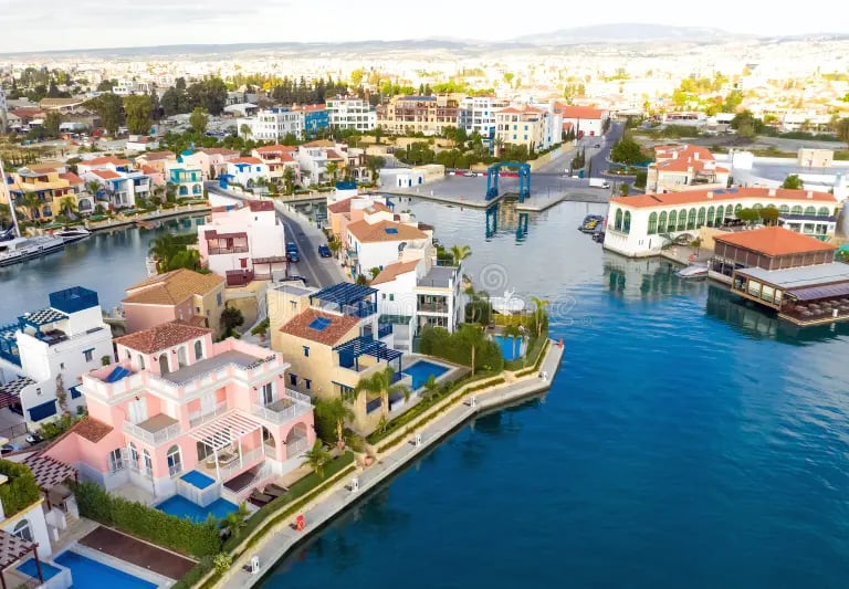 Aerial view of Limassol Marina and luxury waterfront