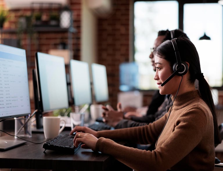 a woman wearing a headset and a microphone