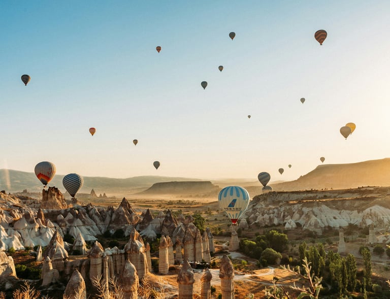 a bunch of balloons are flying in the sky