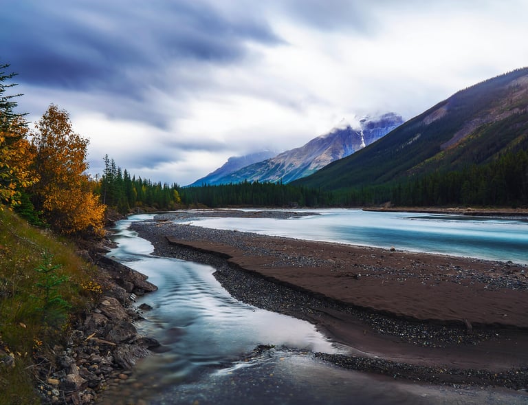 banff National park river running through a mountain range