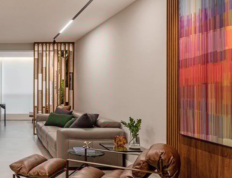 a living room with a couch and a table