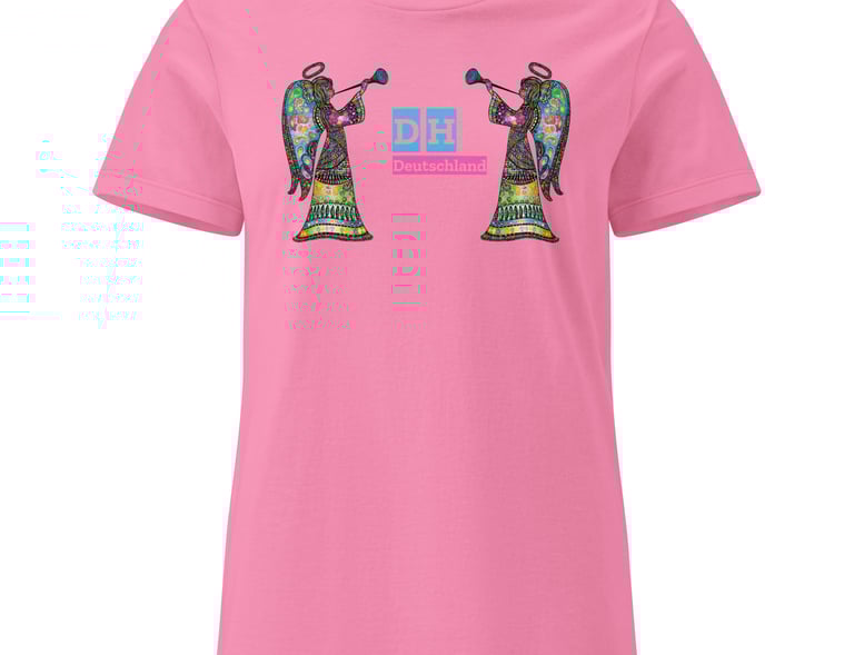 Pink t-shirt with two angels ghost front view