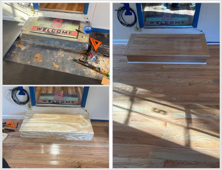 Custom pre-finished hardwood floor step by JPA Wood Fllors