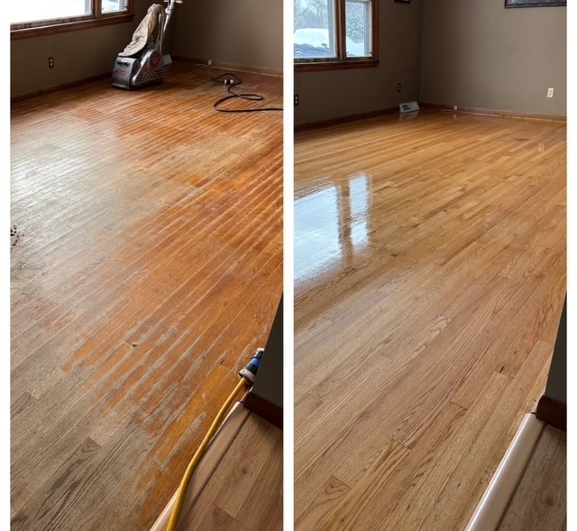 Refinished hardwood floors in living room