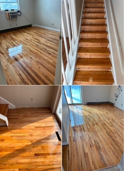 Refinished hardwood floors and staircase in townhome
