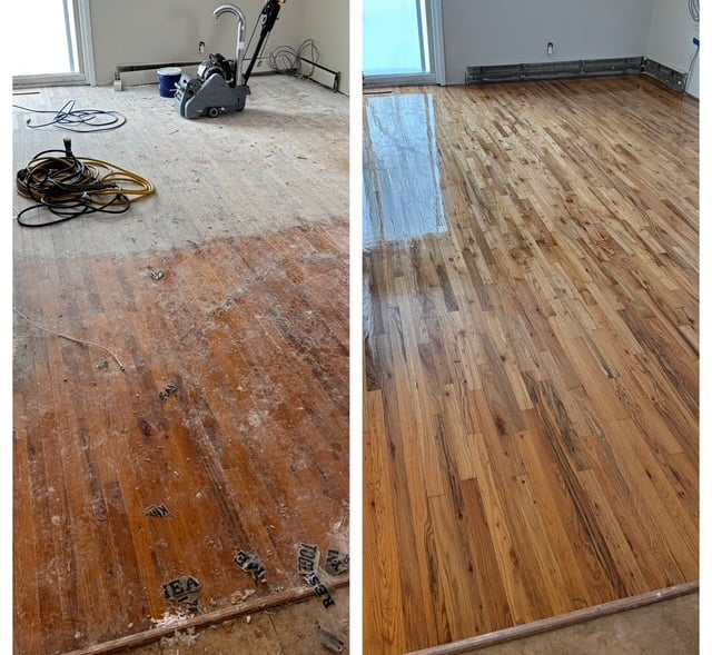 Refinished hardwood floors in townhome living room