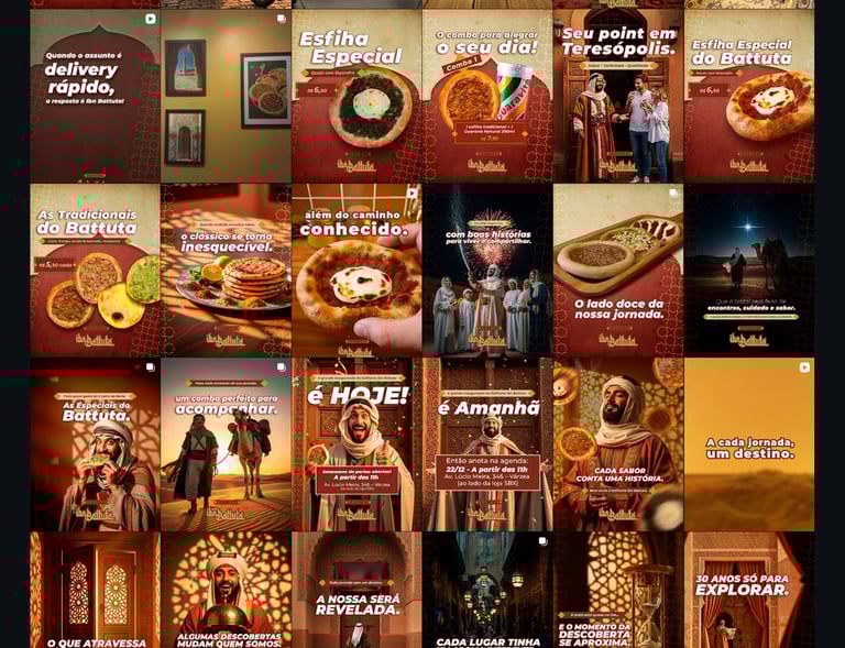 Composisão com time line de publicações de página de Instagran Ibn Battuta.