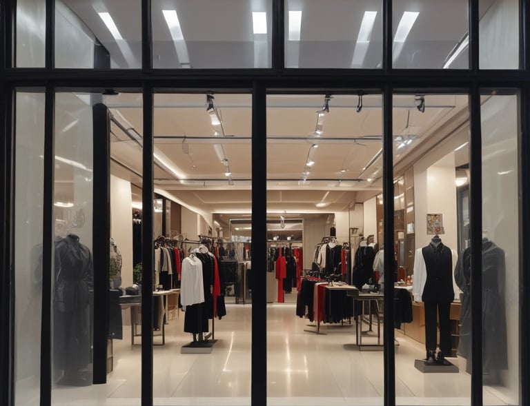 Close-up of a professional cleaning a large shop window with a squeegee on a sunny day in Toulon.