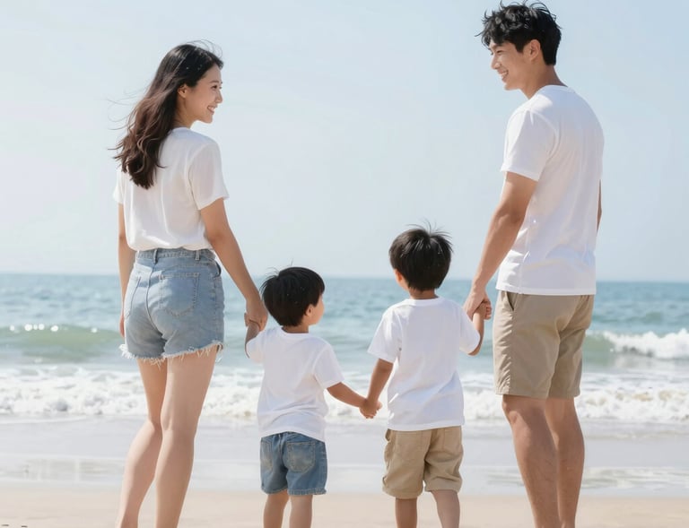 A large-format eq connect poster displayed prominently on a family room wall, inviting calm and connection.