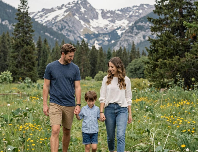 Close-up of a colorful eq connect mug filled with steaming tea, resting on a wooden table.