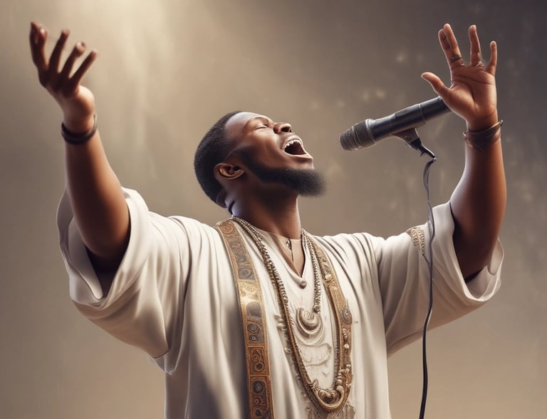 A joyful gospel choir performing passionately on stage.