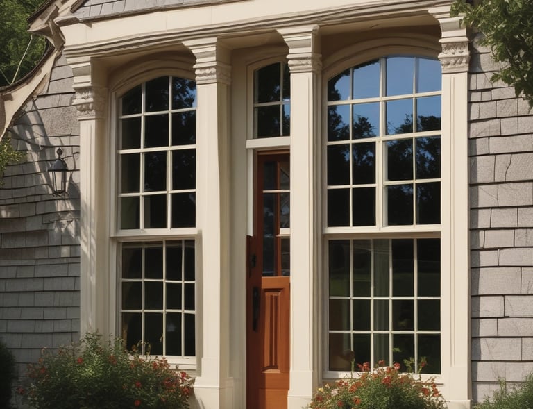 Close-up of a pristine, streak-free window reflecting a luxury home garden.