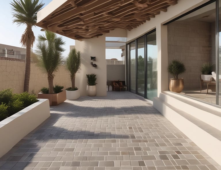 An elegant outdoor space featuring Evergres outdoor tiles.