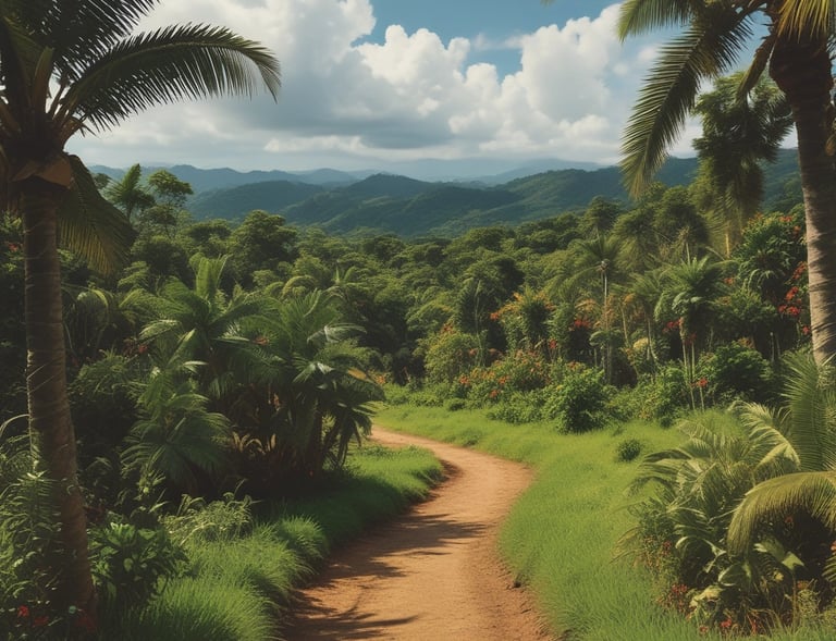 A sleek black Droptt taxi cruising through the colorful streets of Trinidad and Tobago at dusk.