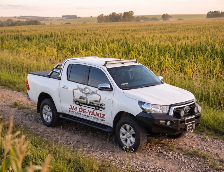 Camioneta Toyota Hilux Blanca para remolques y auxilios vehiculares. 