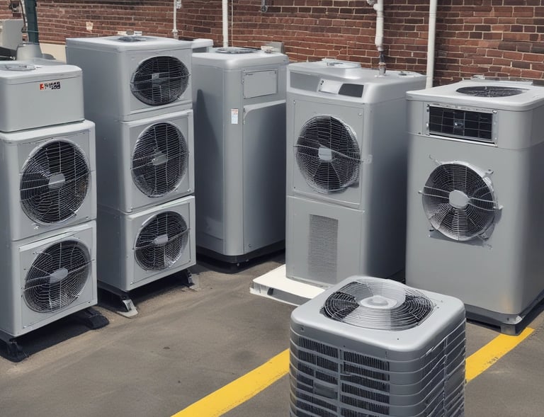 Technician installing a new heating system in a bright, spacious basement.