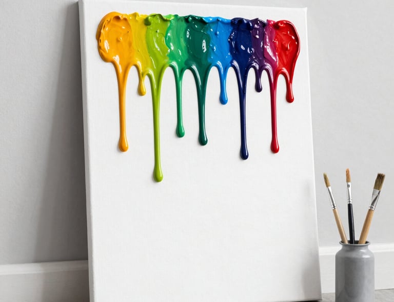 Close-up of a child's hands carefully decorating a basketball with colorful paint strokes and splashes.