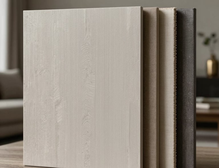 Warm beige velvet upholstery on a high-end armchair, bathed in soft ambient lighting.