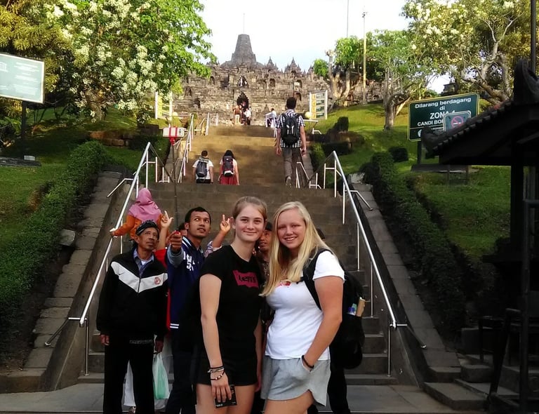 in front of Borobudur temple's stairs