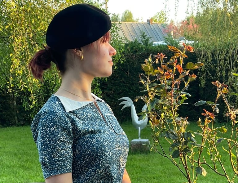 Robe années 1940 cousue pour un défilé de reconstitution historique