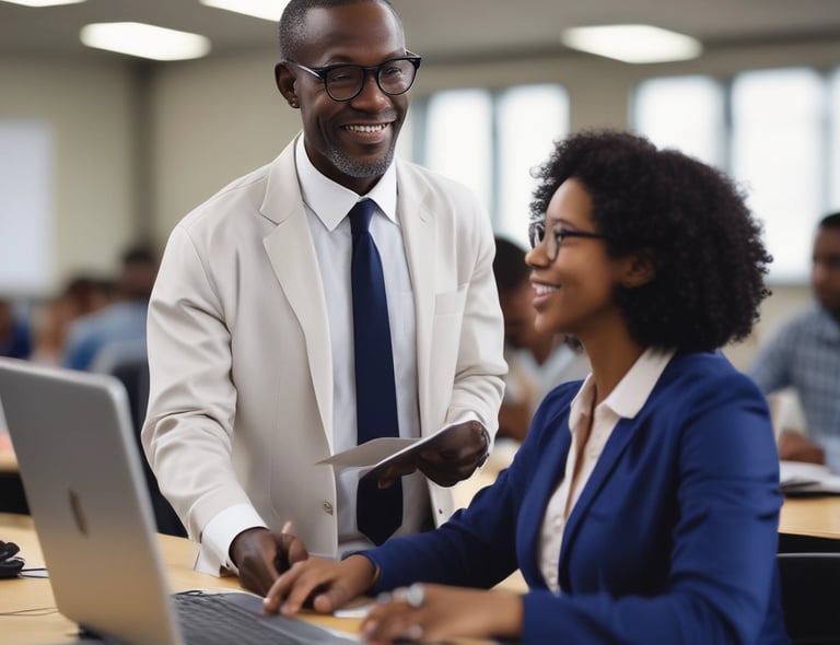 Portrait of a thoughtful AI executive in a modern office setting.