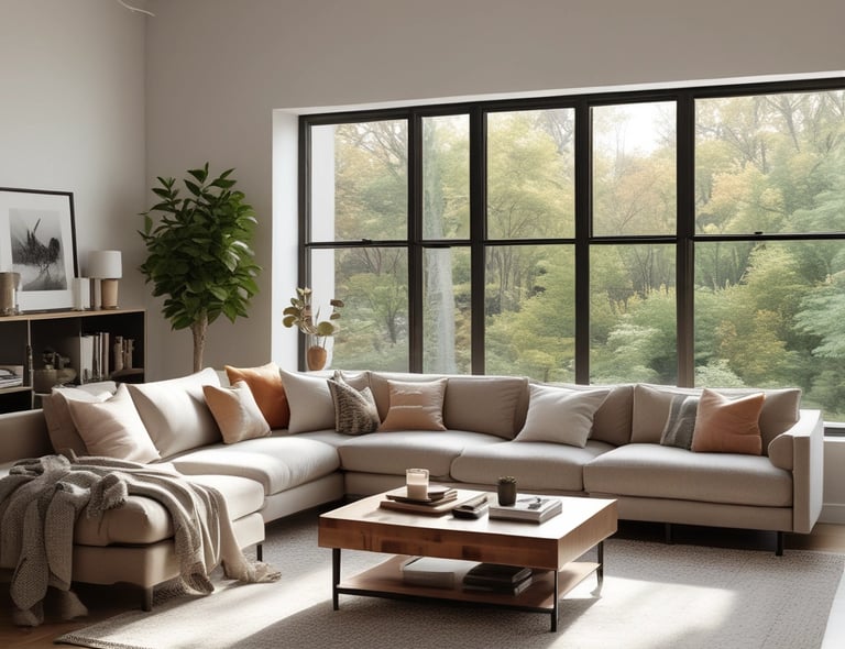 Cozy living room with fireplace and modern furniture