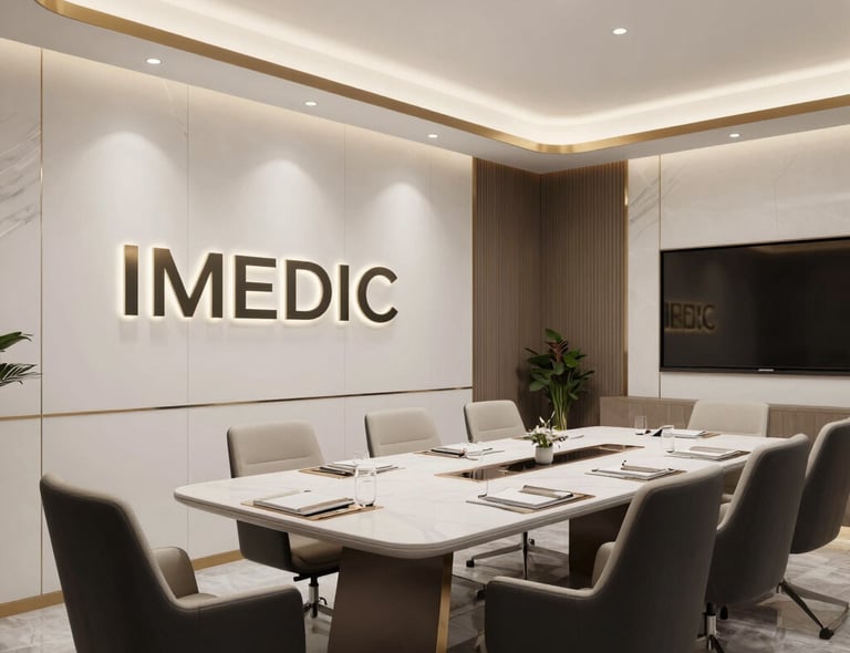 A calm, inviting workspace with soft blue and green accents reflecting wellness and trust.