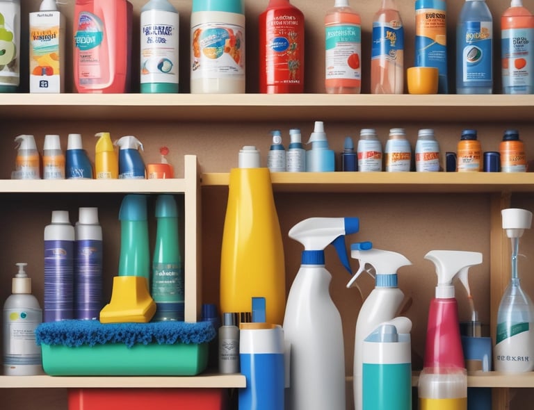 A vibrant display of assorted household items neatly arranged on shelves.