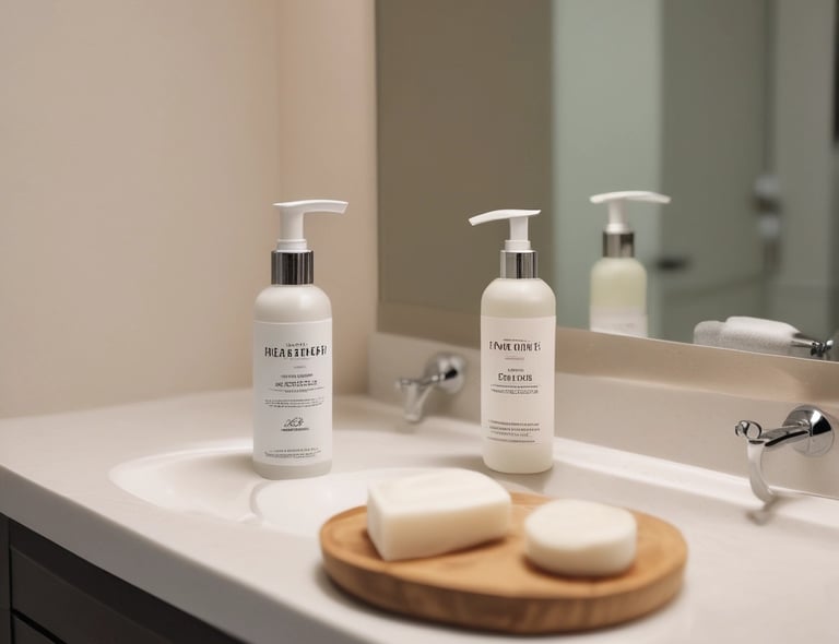 A variety of hotel amenities products displayed.