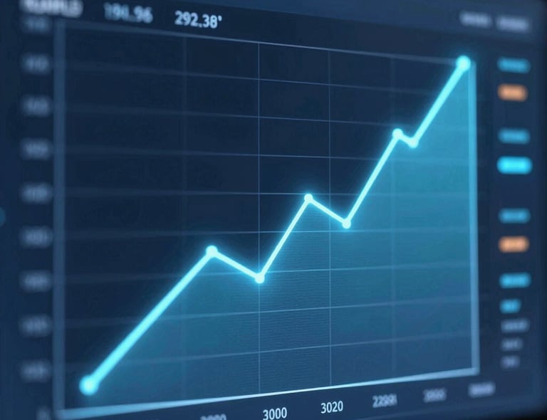A graph showing increasing revenue bars with agency team collaborating in the background.